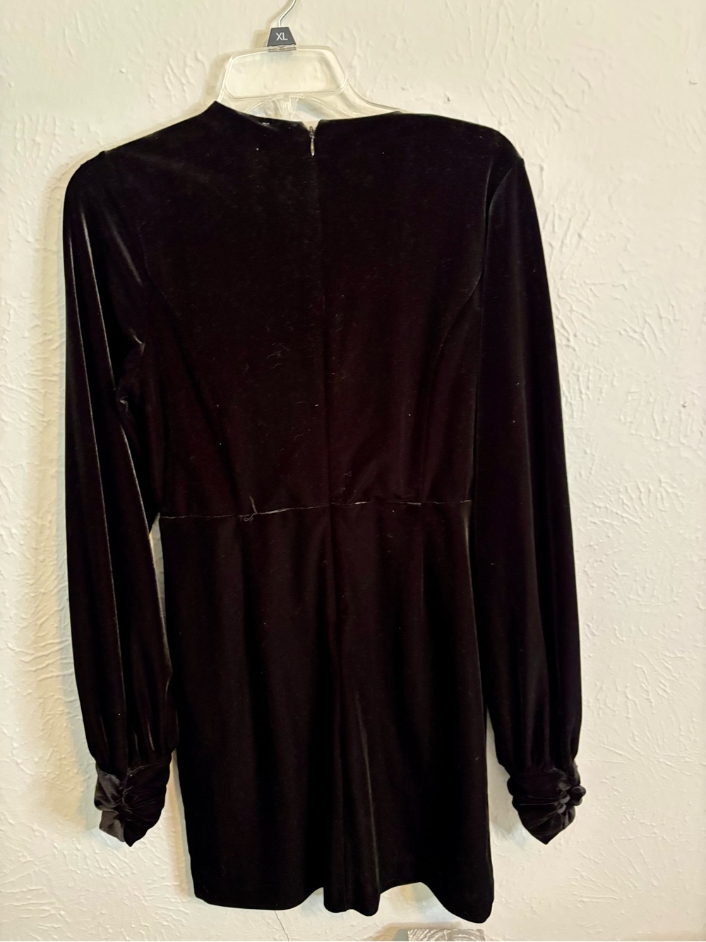 Women's Black Velvet Dress with Bow Trim - Picture 3 of 5